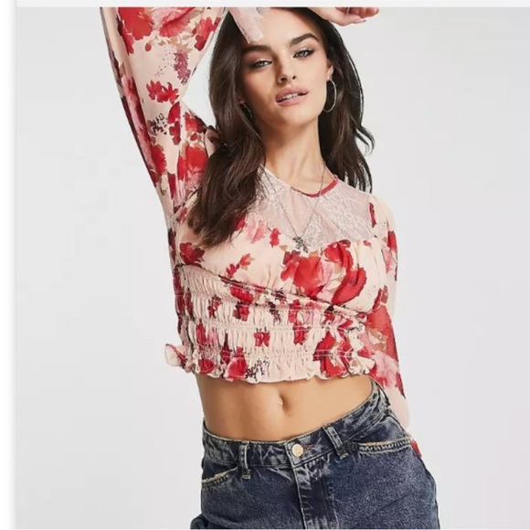 Free People red and pink lace top - Picture 3 of 15